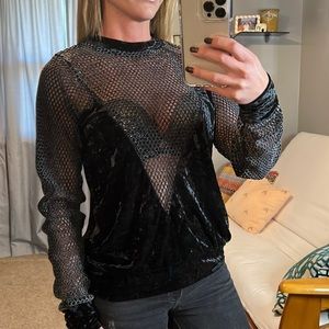 Gilded Intent Mesh Velvet Double V Long Sleeve